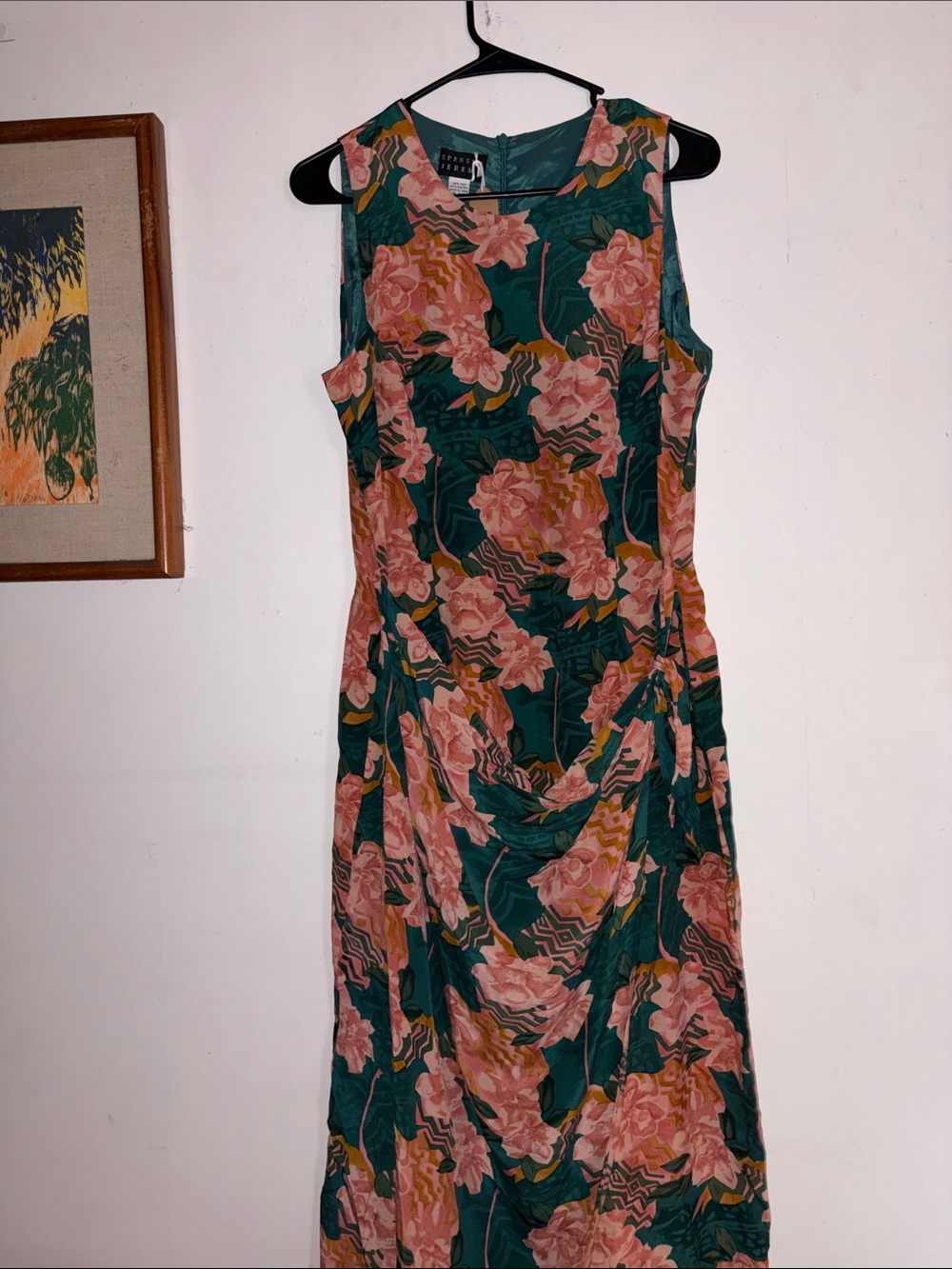 Spenser Jeremy Green Midi Dress with Pink Floral Print